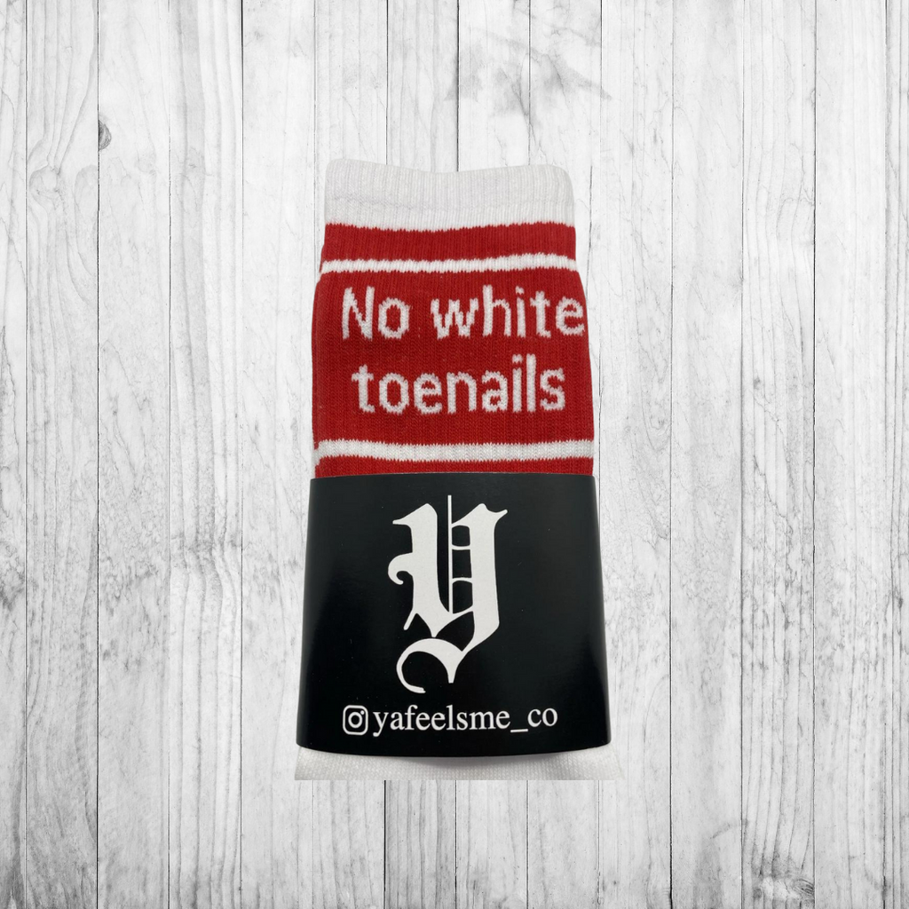 White/red no white toenails socks